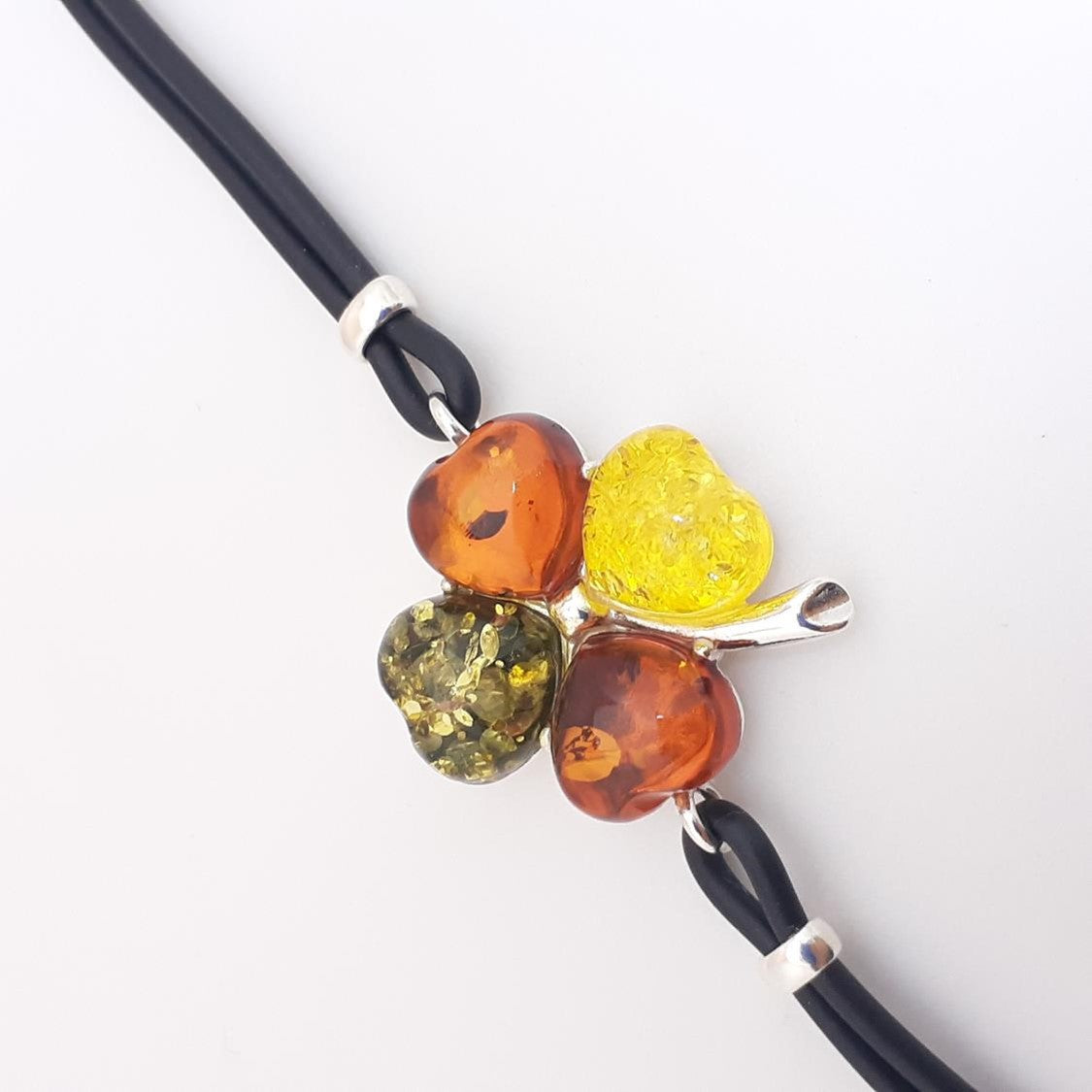 PULSERAS DE ÁMBAR CON PLATA Y CAUCHO